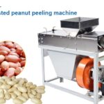 máquina de descascar amendoim torrado com grãos de amendoim cru e produto acabado