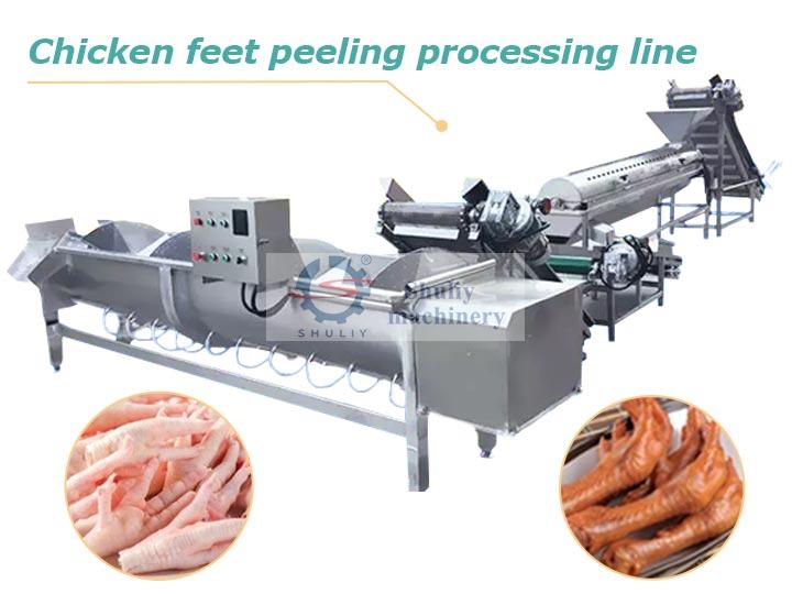 Chicken feet peeling processing line