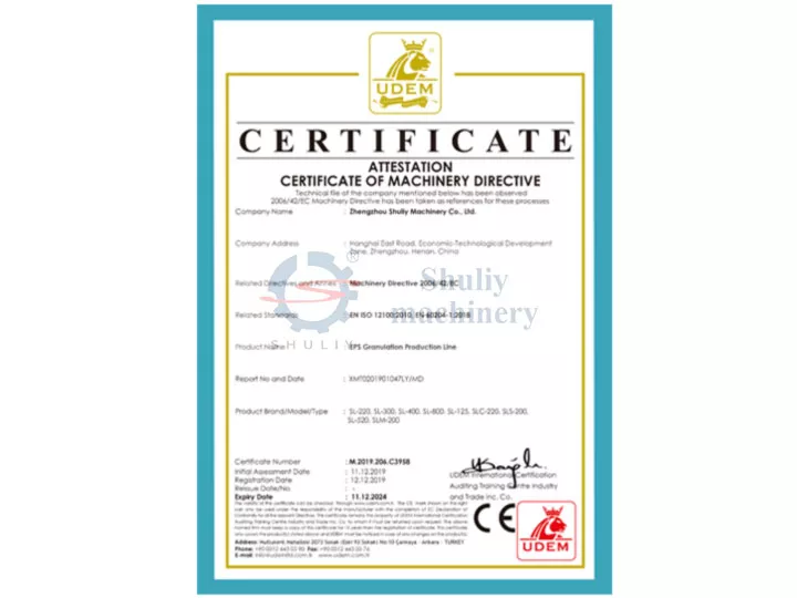 Plastic recycling machine certification